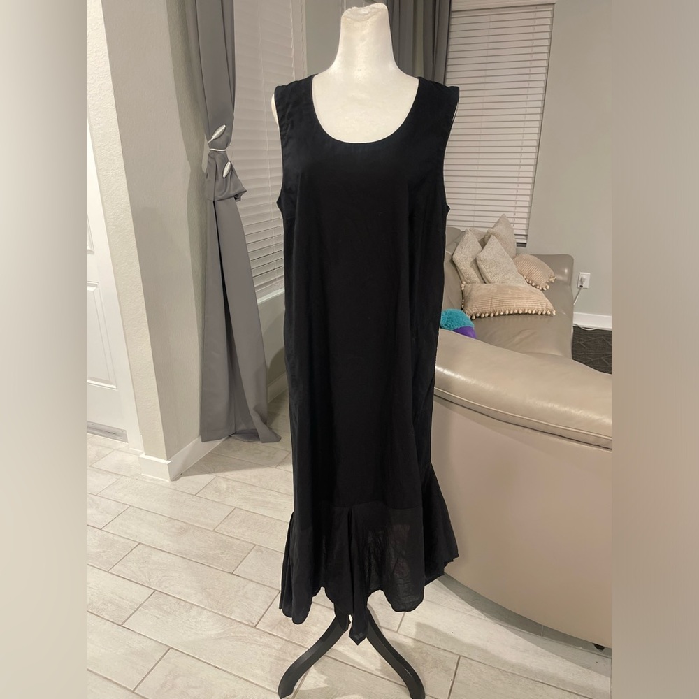 Transparente black label lagenlook sleeveless asymmetrical hem cotton dress M